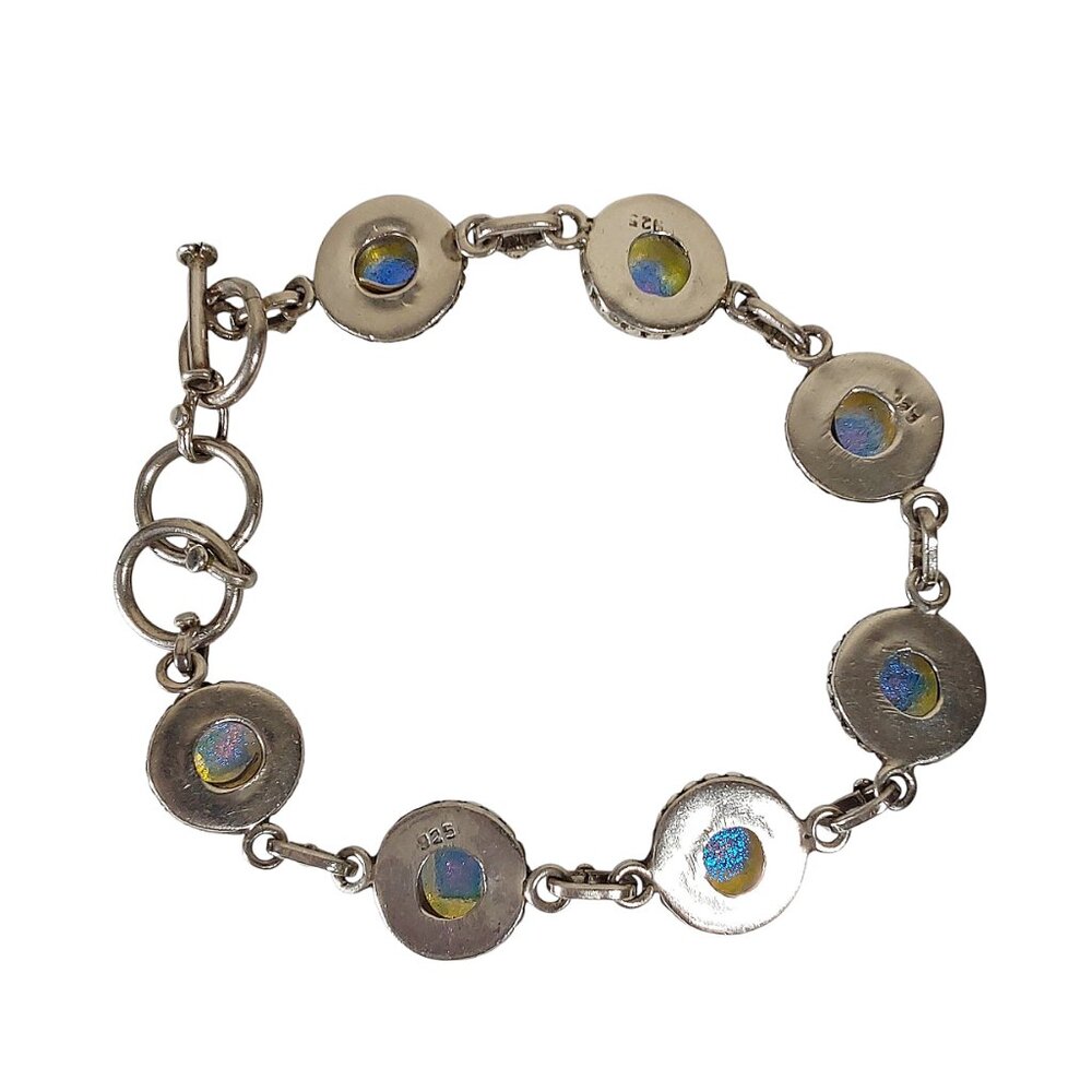 Artisan 7" Toggle Bracelet Dichroic Glass 925 Sterling Silver Purple Iridescent - Picture 4 of 7